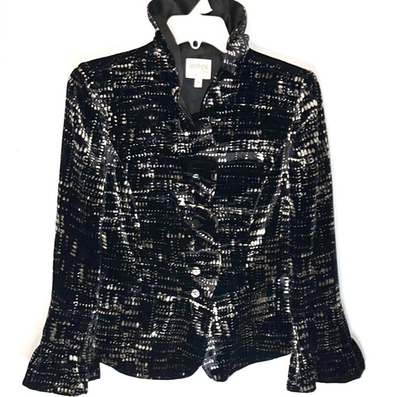 Gergio Armani Collezioni Women's Cut Ruffle Velvet BlazerJacket Silk Blend Sz 8 - Picture 3 of 12